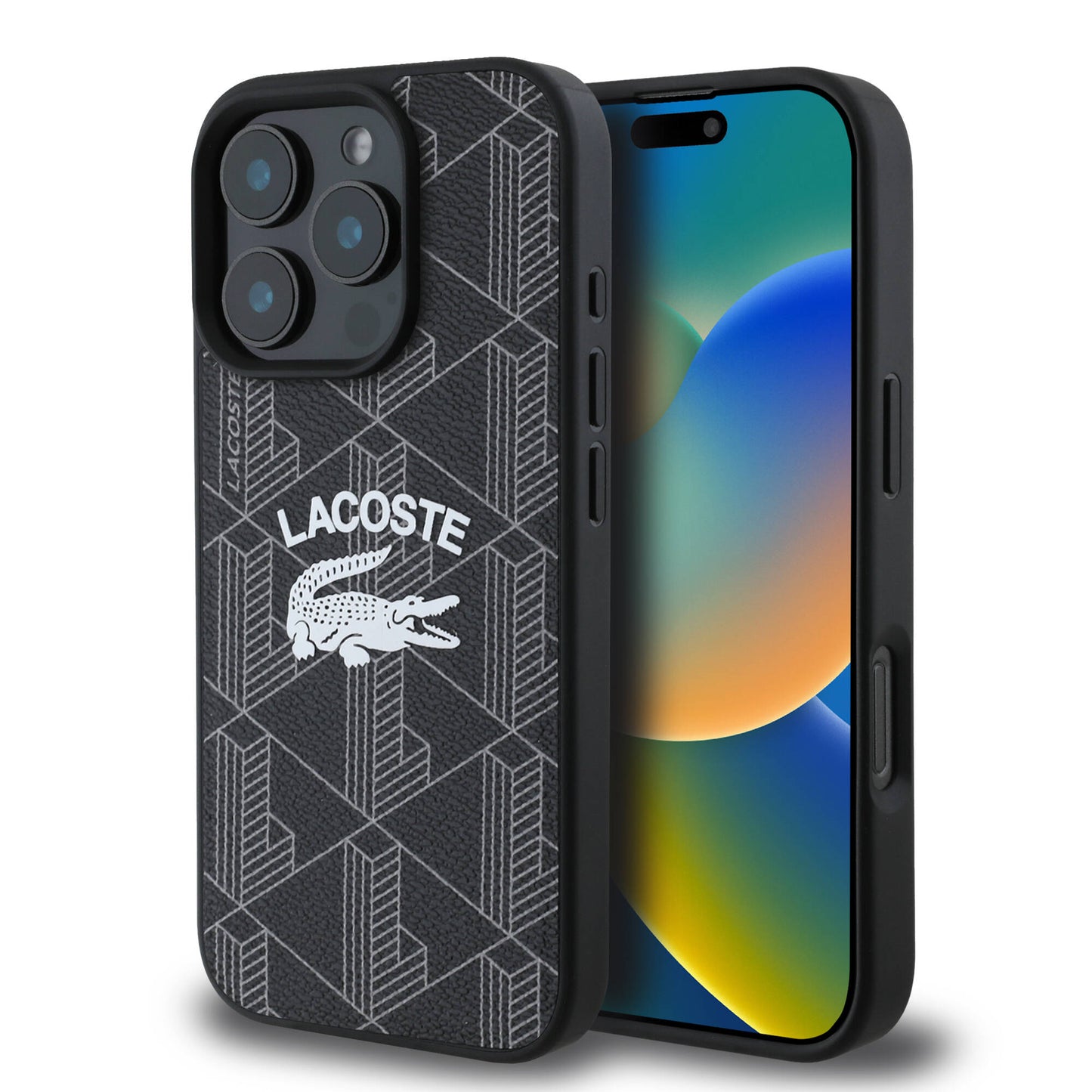 Apple iPhone 16 Pro Case Lacoste Original Licensed M-safe Charging Feature Mono Vintage Logo Cover Black