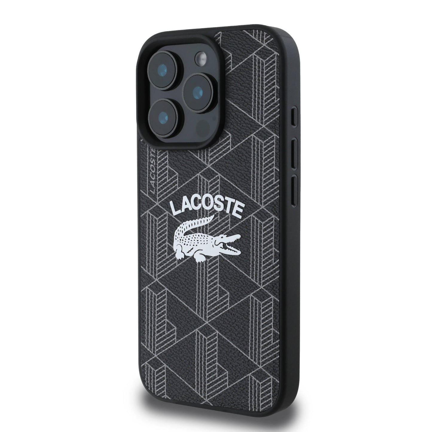 Apple iPhone 16 Pro Kılıf Lacoste Orjinal Lisanslı M-safe Şarj Özellikli Mono Vintage Logo Kapak Siyah