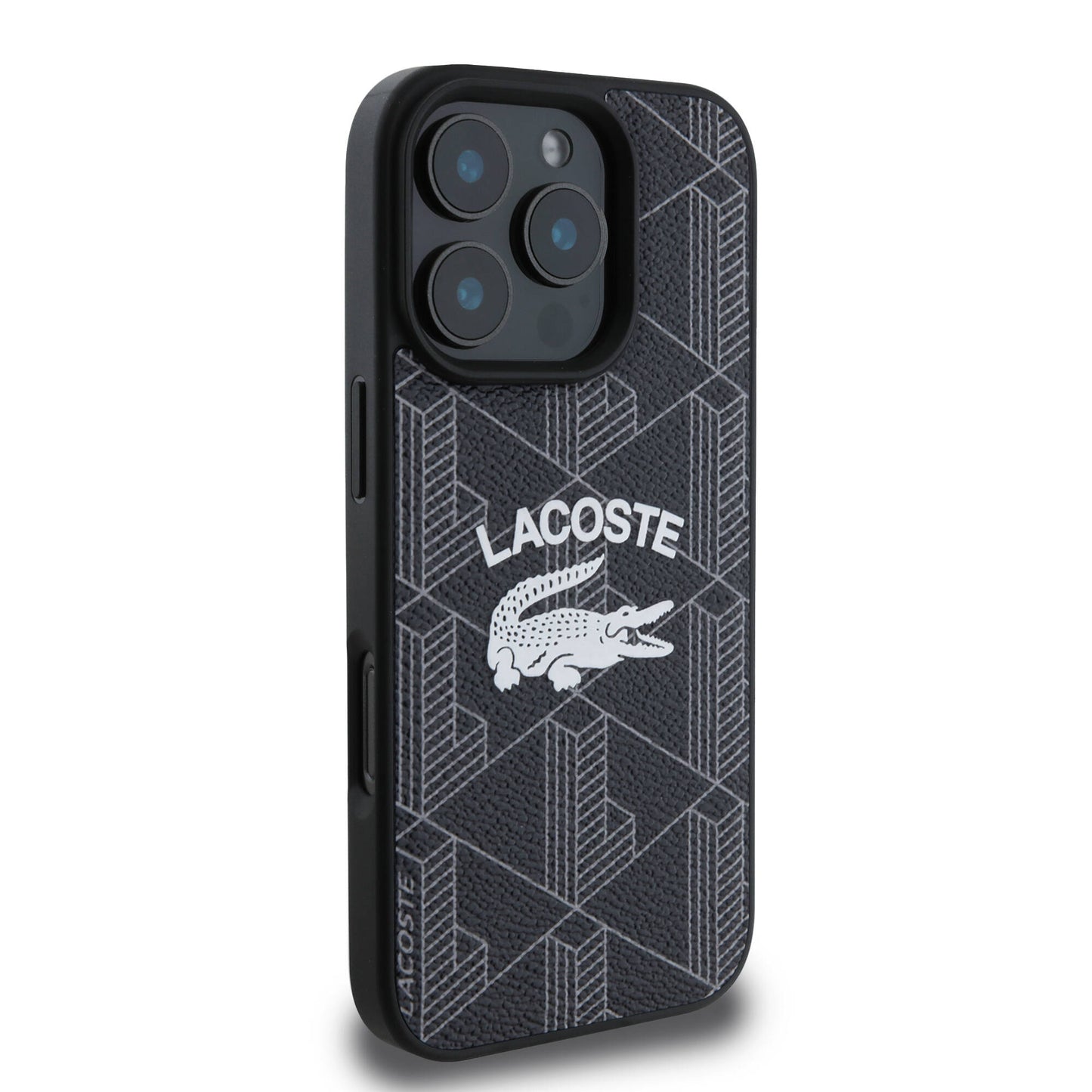 Apple iPhone 16 Pro Case Lacoste Original Licensed M-safe Charging Feature Mono Vintage Logo Cover Black