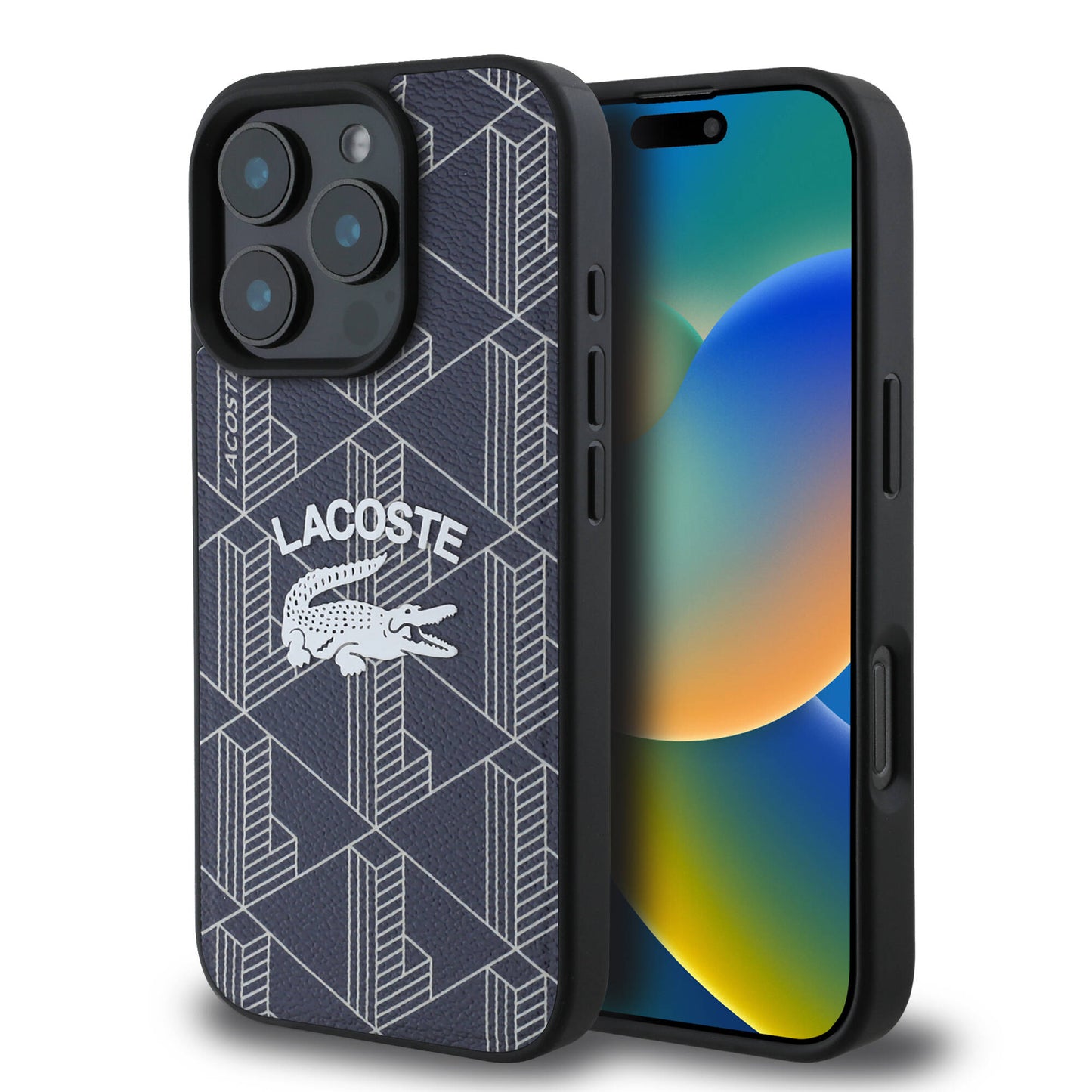 Apple iPhone 16 Pro Case Lacoste Original Licensed M-safe Charging Feature Mono Vintage Logo Cover Black