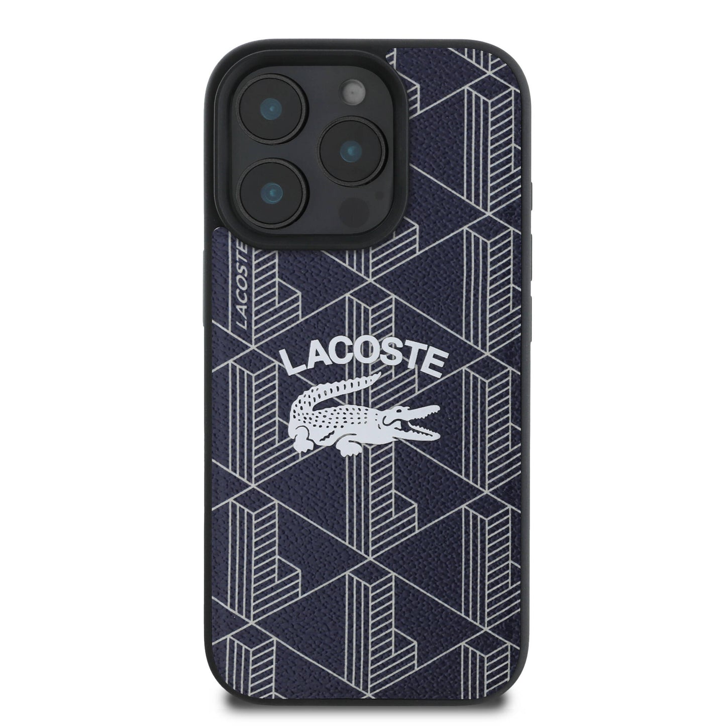Apple iPhone 16 Pro Case Lacoste Original Licensed M-safe Charging Feature Mono Vintage Logo Cover Navy Blue