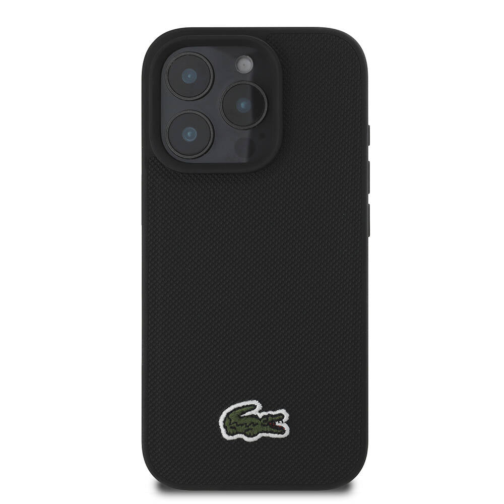 Apple iPhone 16 Pro Case Lacoste Original Licensed PU Pique Patterned Back Surface Iconic Crocodile Woven Logo Cover Dark Green