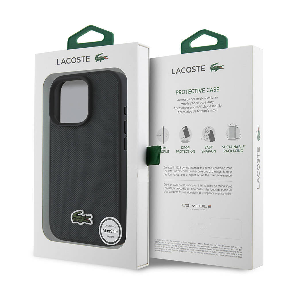 Apple iPhone 16 Pro Case Lacoste Original Licensed PU Pique Patterned Back Surface Iconic Crocodile Woven Logo Cover Dark Green