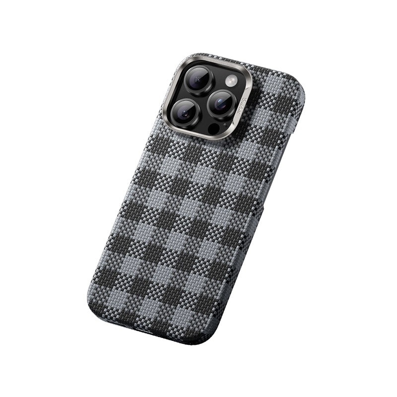 Apple iPhone 16 Pro Case M-safe Charging Feature Plaid Design Benks ArmorVichy Kevlar Cover Black