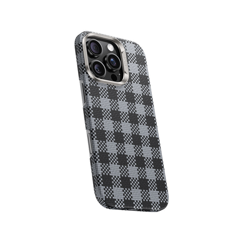 Apple iPhone 16 Pro Kılıf M-safe Şarj Özellikli Ekose Tasarımlı Benks ArmorVichy Kevlar Kapak Kırmızı