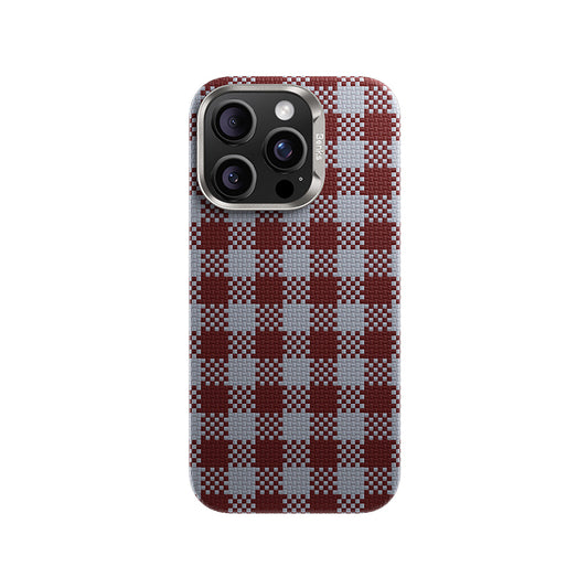Apple iPhone 16 Pro Case M-safe Charging Feature Plaid Design Benks ArmorVichy Kevlar Cover Red