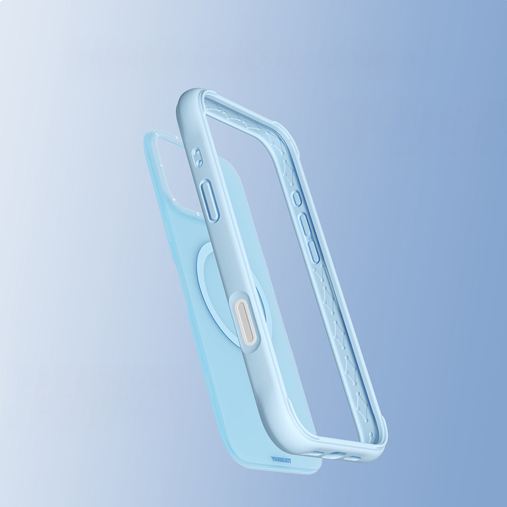 Apple iPhone 16 Pro Kılıf M-safe Şarj Özellikli Youngkit Macaroon Serisi Kapak Mavi