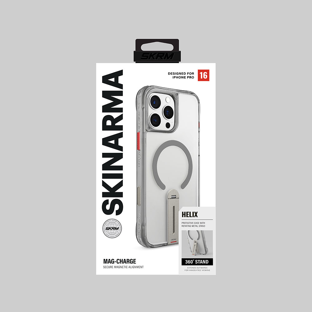 Apple iPhone 16 Pro Case M-safe Charging Feature 360 Degree Rotating Stand Skinarma Helix Cover Titanium
