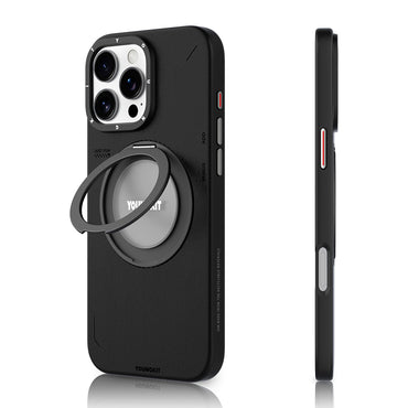 Apple iPhone 16 Pro Kılıf M-safe Şarj Özellikli 360° Standlı Basit Mat Deri Desenli Youngkit Tech Leather Serisi Kapak Gri