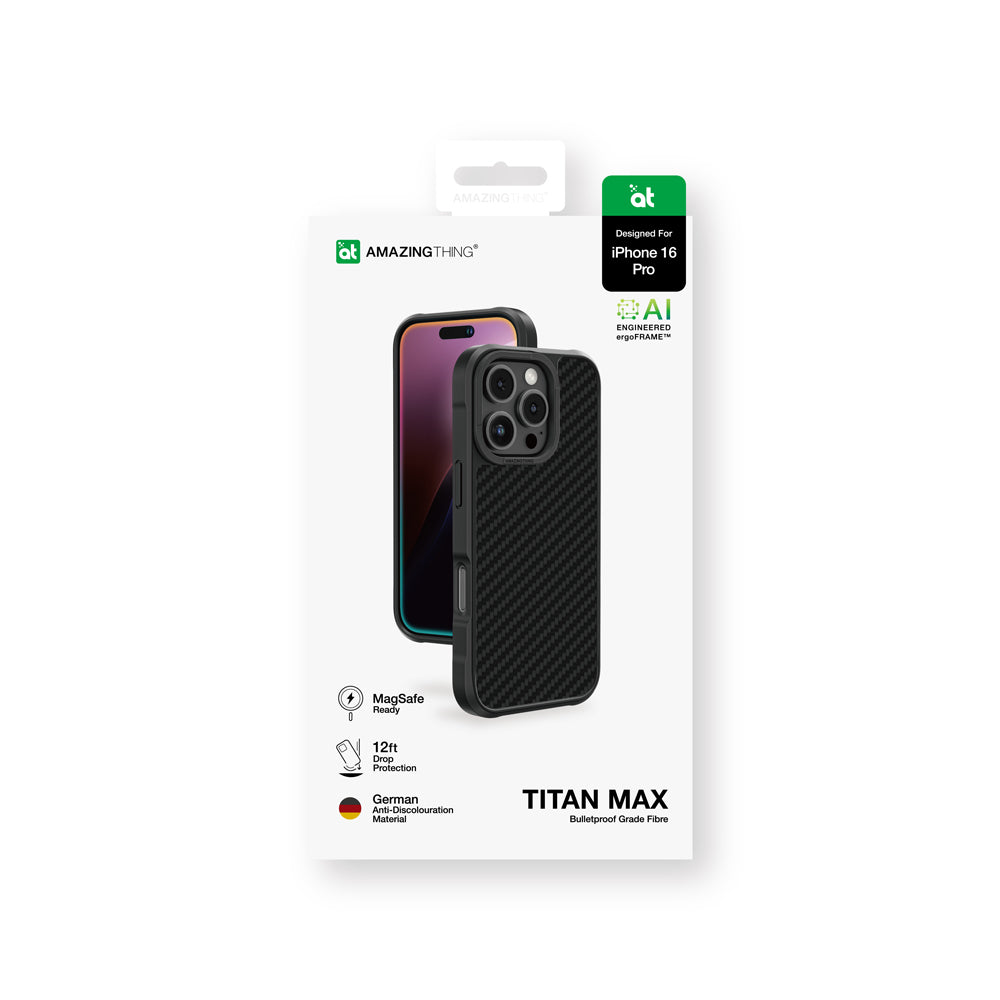 Apple iPhone 16 Pro Case M-safe Charging Feature 600D Aramid Fiber Amazingthing Titan Max Series Cover Black