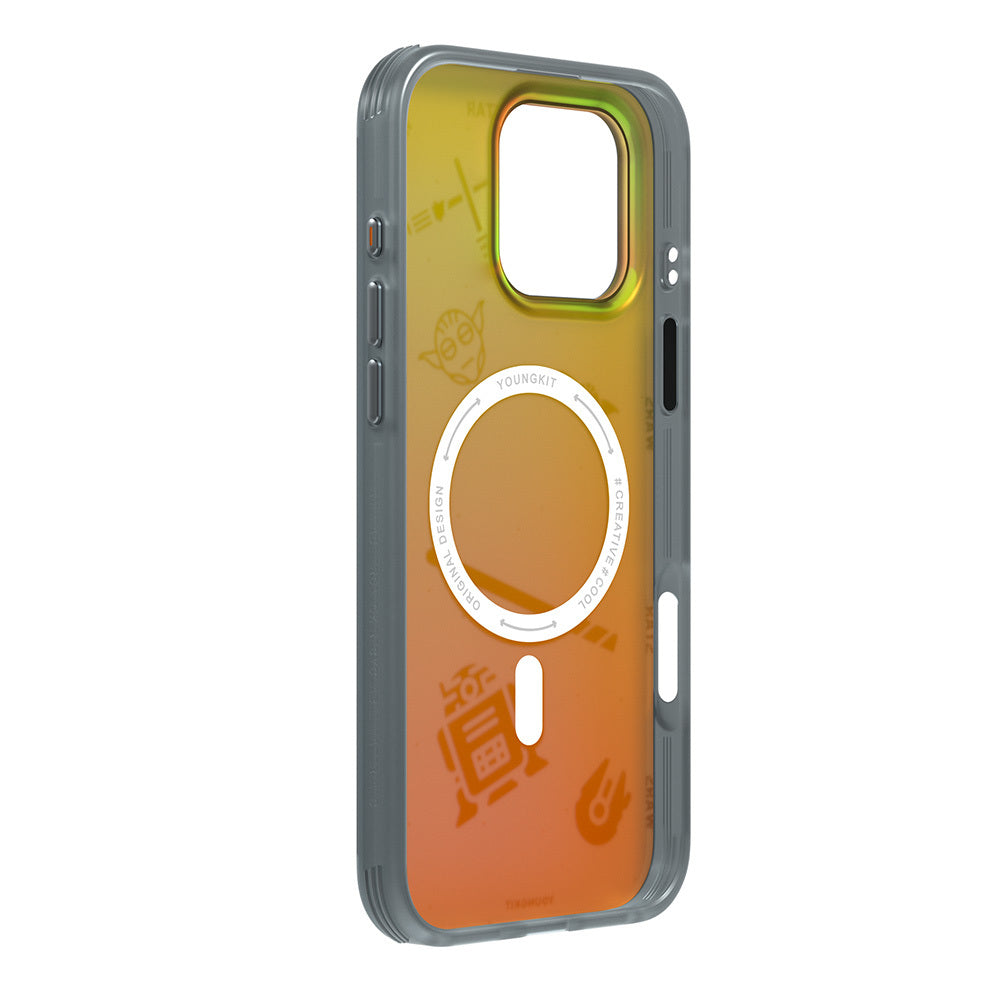 Apple iPhone 16 Pro Kılıf M-safe Şarj Özellikli Airbagli Hologram Tasarımlı Youngkit Interstellar Serisi Kapak Siyah-Beyaz