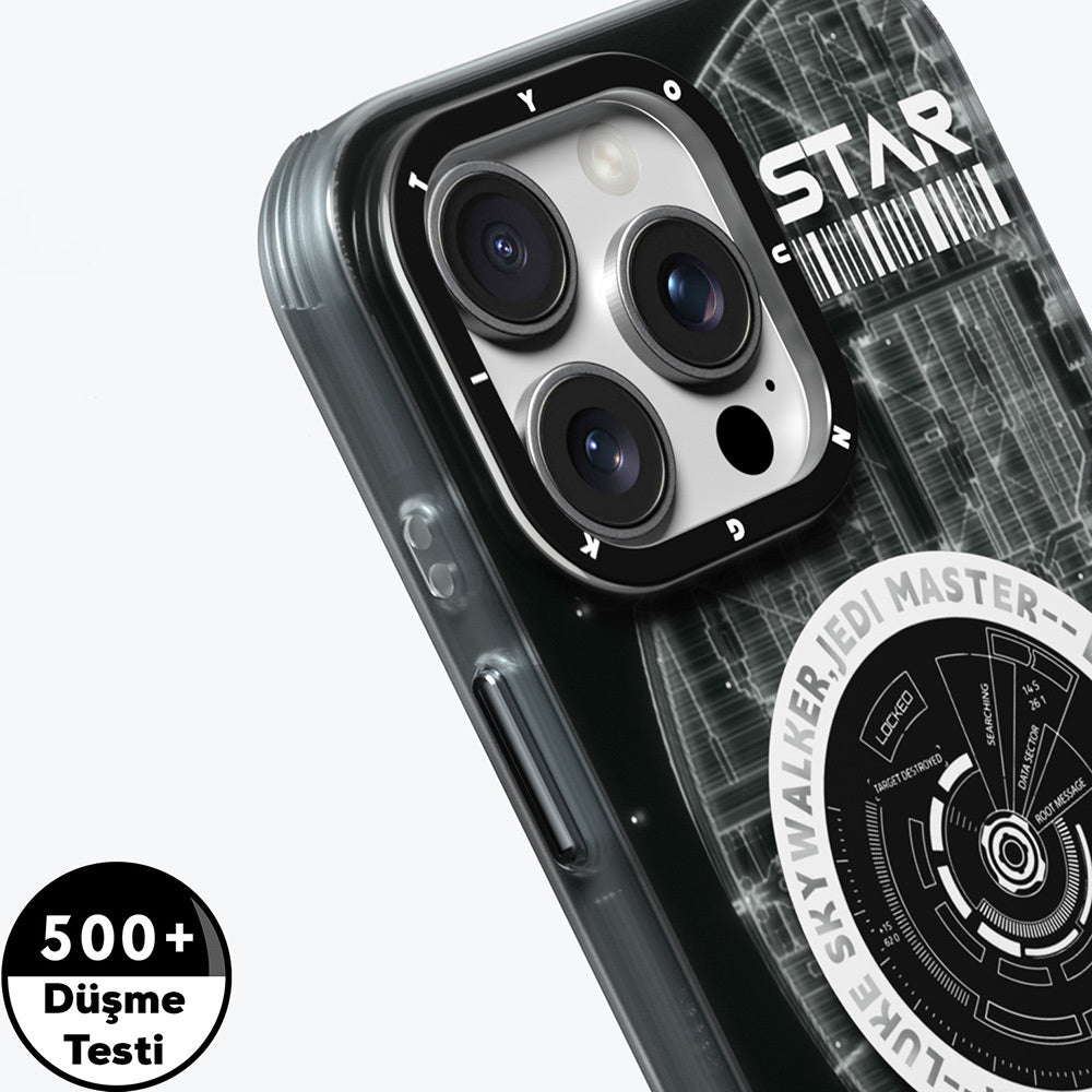 Apple iPhone 16 Pro Kılıf M-safe Şarj Özellikli Airbagli Hologram Tasarımlı Youngkit Interstellar Serisi Kapak Siyah-Beyaz