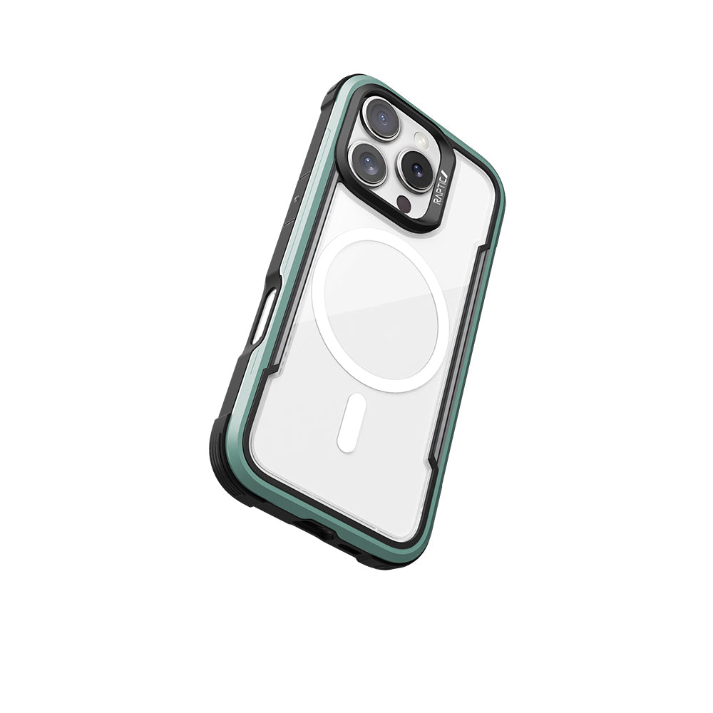 Apple iPhone 16 Pro Case M-Safe Charging Feature Airbag Raptic Shield Series Transparent Back Cover Green