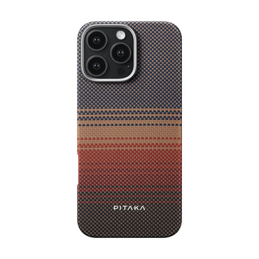 Apple iPhone 16 Pro Kılıf M-safe Şarj Özellikli Aramid Fiber Pitaka Tactile Woven Sunset-Moonrise Serisi Sunset Kapak