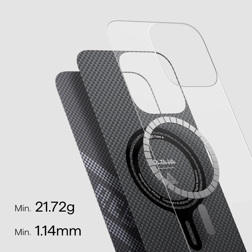 Apple iPhone 16 Pro Kılıf M-safe Şarj Özellikli Aramid Fiber Re-TROS Tasarımlı Pitaka Tactile Woven Rebuilding Serisi Kapak Siyah