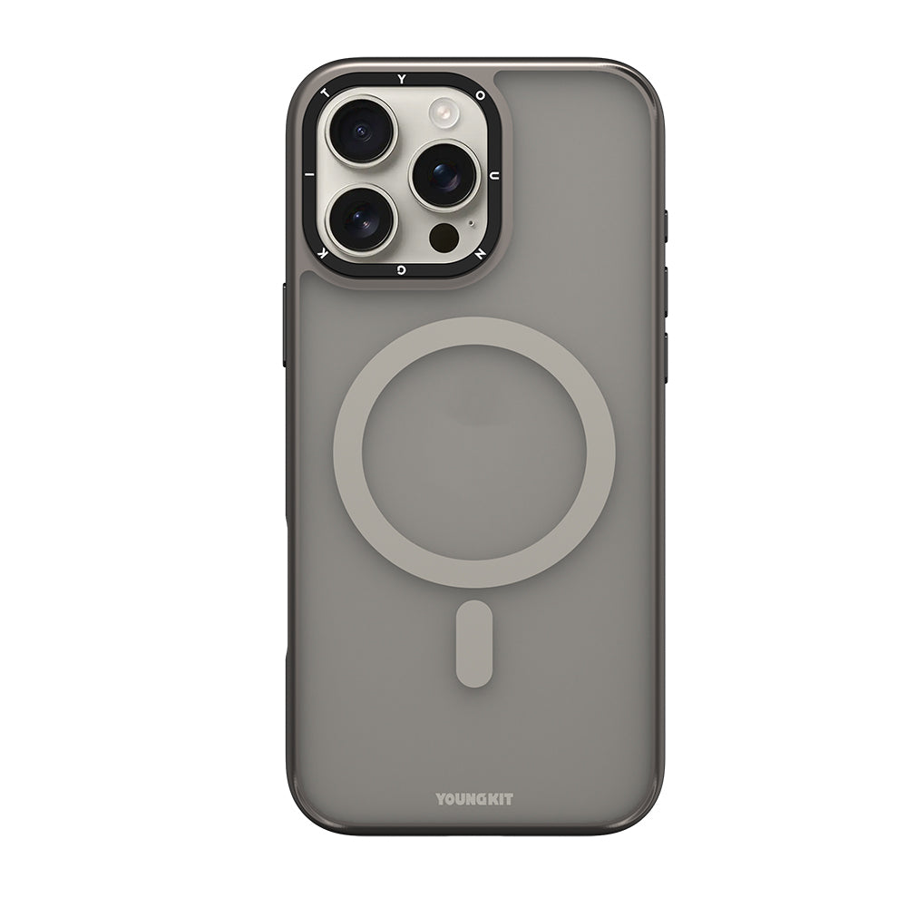 Apple iPhone 16 Pro Case M-safe Charging Feature Glass Back Surface TPU Youngkit Gemstone Series Cover Gray