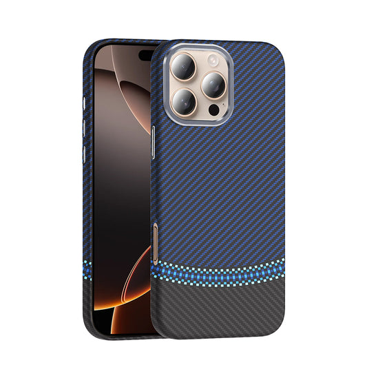 Apple iPhone 16 Pro Case with M-safe Charging Function, Carbon Fiber Look Zore Gros Cover, Black-Navy Blue