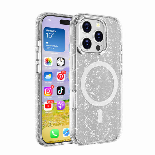 Apple iPhone 16 Pro Case M-safe Charging Feature Shining Glitter Transparent Colorful Zore Allstar Cover Transparent