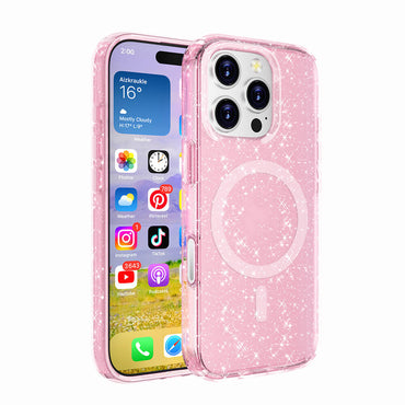 Apple iPhone 16 Pro Case M-safe Charging Feature Shining Glitter Transparent Colorful Zore Allstar Cover Purple