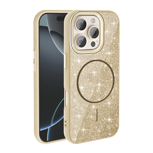 Apple iPhone 16 Pro Case M-safe Charging Feature Shining Glitter Zore Okso Cover Gold