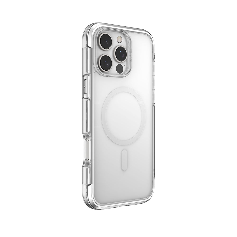 Apple iPhone 16 Pro Case M-safe Charging Feature Raptic Air Series Airbag Design Metal Corner Transparent Cover Silver