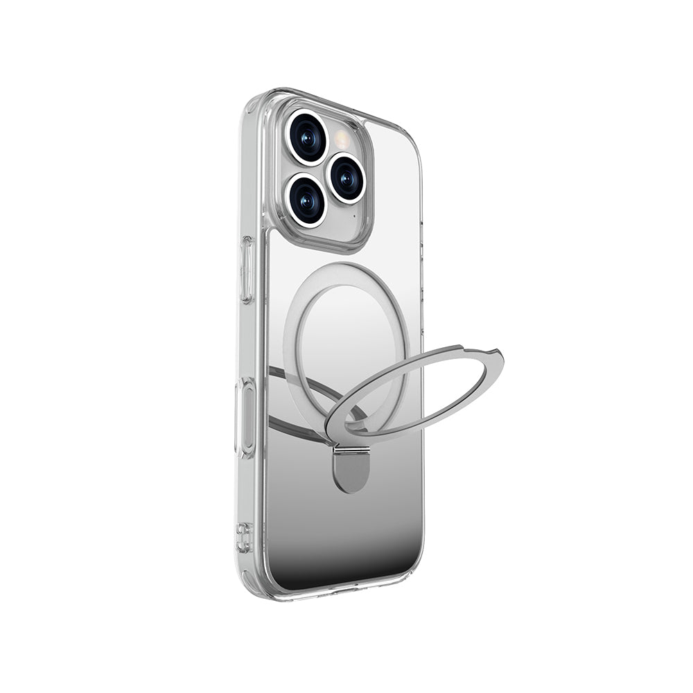 Apple iPhone 16 Pro Case M-safe Charging Feature Raptic Air Stand Series Mirrored Back Surface Stand Cover Gray