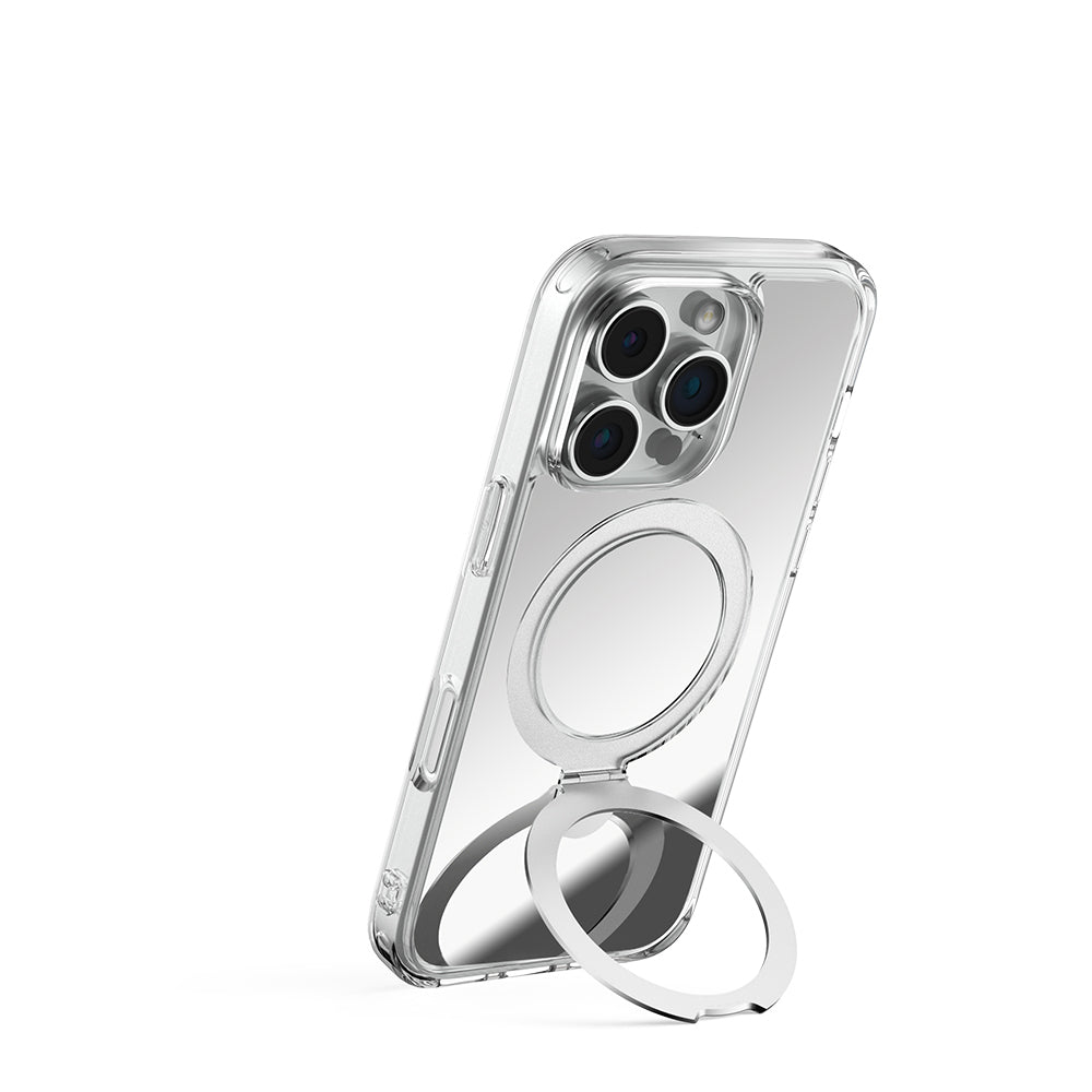 Apple iPhone 16 Pro Case M-safe Charging Feature Raptic Air Stand Series Mirrored Back Surface Stand Cover Gray