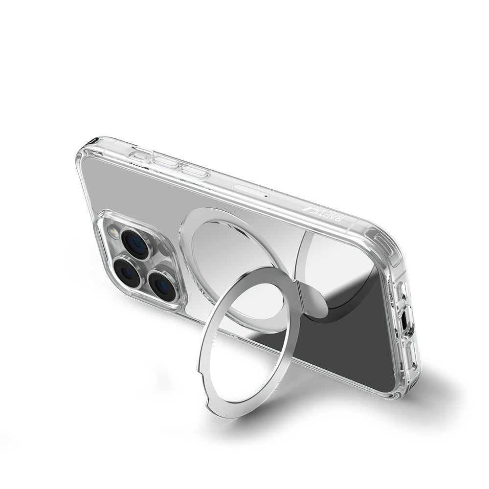 Apple iPhone 16 Pro Kılıf M-safe Şarj Özellikli Raptic Air Stand Serisi Aynalı Arka Yüzey Standlı Kapak Gri