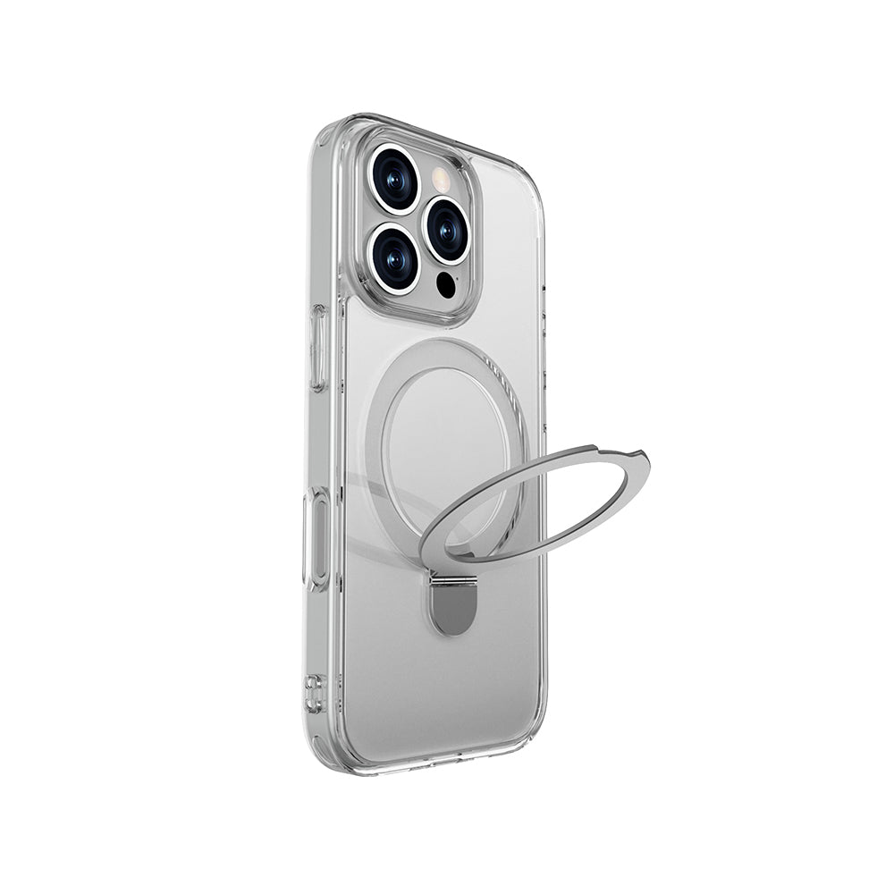 Apple iPhone 16 Pro Case M-safe Charging Feature Raptic Air Stand Series Frosted Transparent Design Stand Cover Transparent