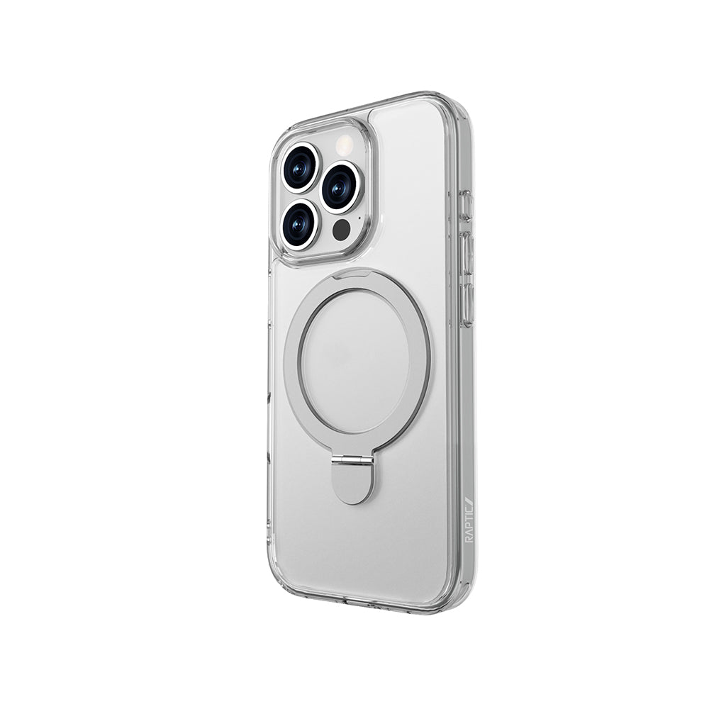 Apple iPhone 16 Pro Case M-safe Charging Feature Raptic Air Stand Series Frosted Transparent Design Stand Cover Transparent