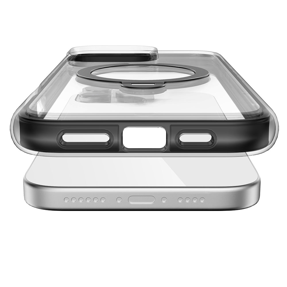 Apple iPhone 16 Pro Kılıf M-safe Şarj Özellikli Raptic AirJoy Serisi 360 Derece Dönebilen Standlı Kapak Siyah-Gri