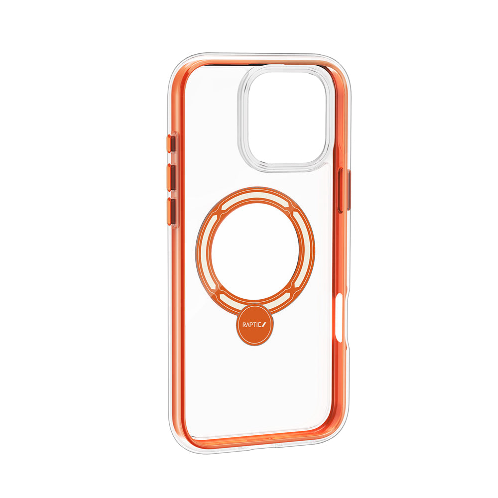 Apple iPhone 16 Pro Kılıf M-safe Şarj Özellikli Raptic AirJoy Serisi 360 Derece Dönebilen Standlı Kapak Turuncu