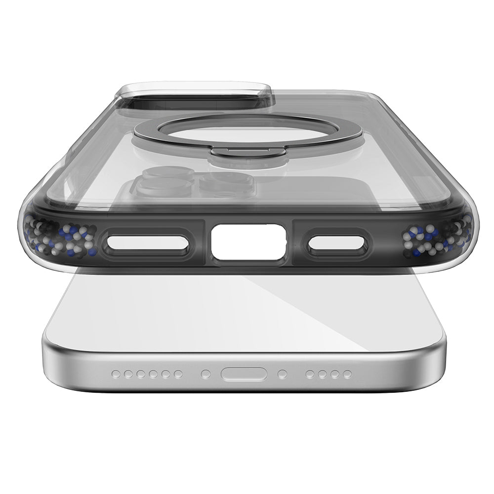 Apple iPhone 16 Pro Kılıf M-safe Şarj Özellikli Raptic AirJoy Serisi Boncuk Tasarımlı 360 Derece Dönebilen Standlı Kapak Siyah-Gri