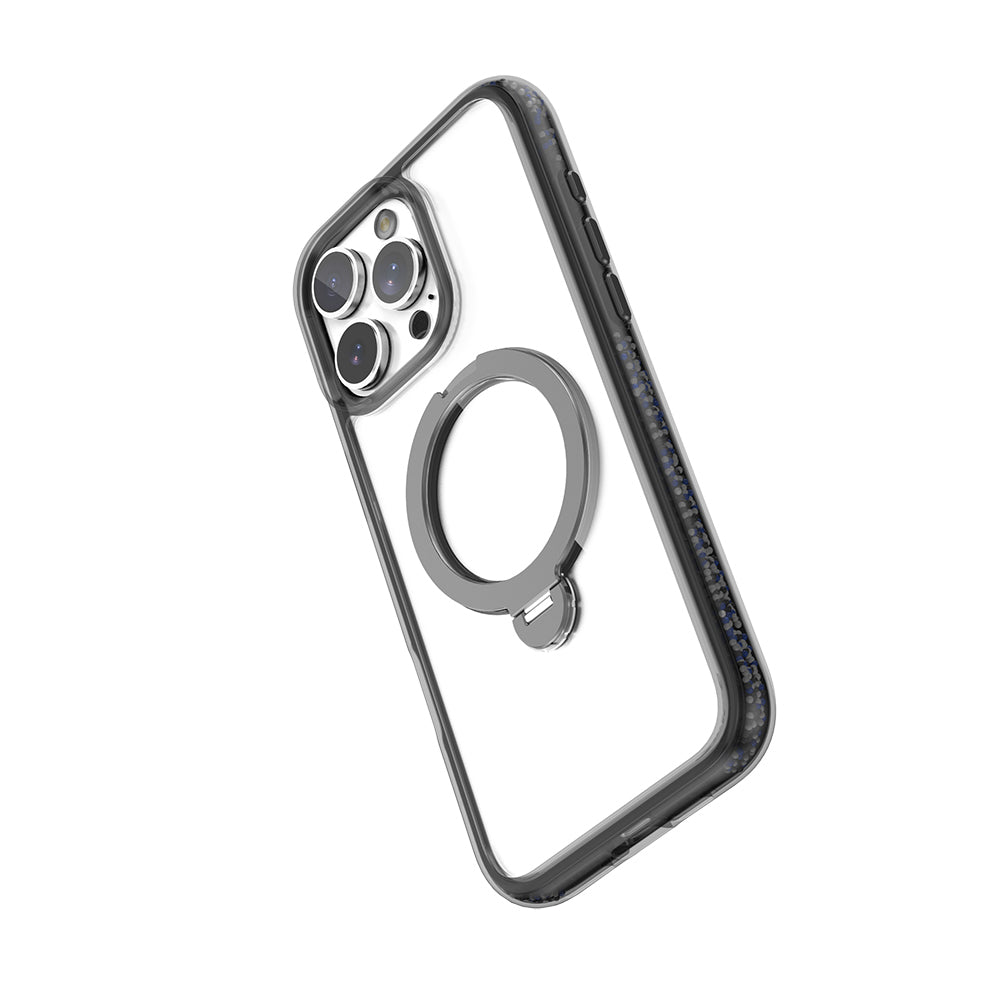 Apple iPhone 16 Pro Kılıf M-safe Şarj Özellikli Raptic AirJoy Serisi Boncuk Tasarımlı 360 Derece Dönebilen Standlı Kapak Siyah-Gri