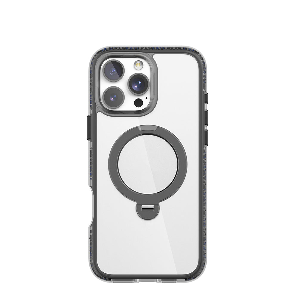 Apple iPhone 16 Pro Case with M-Safe Charging Feature, Raptic AirJoy Series Bead Design, 360 Degree Rotating Stand Cover, Black-Gray