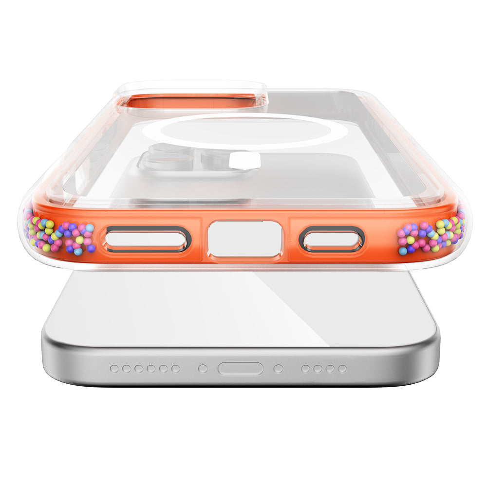 Apple iPhone 16 Pro Kılıf M-safe Şarj Özellikli Raptic AirJoy Serisi Boncuk Tasarımlı Şeffaf Kapak Siyah-Gri