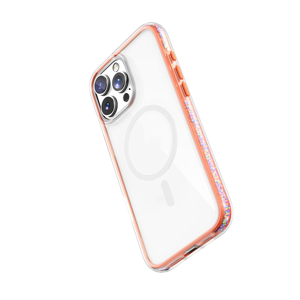 Apple iPhone 16 Pro Case M-safe Charging Feature Raptic AirJoy Series Beaded Transparent Cover Orange