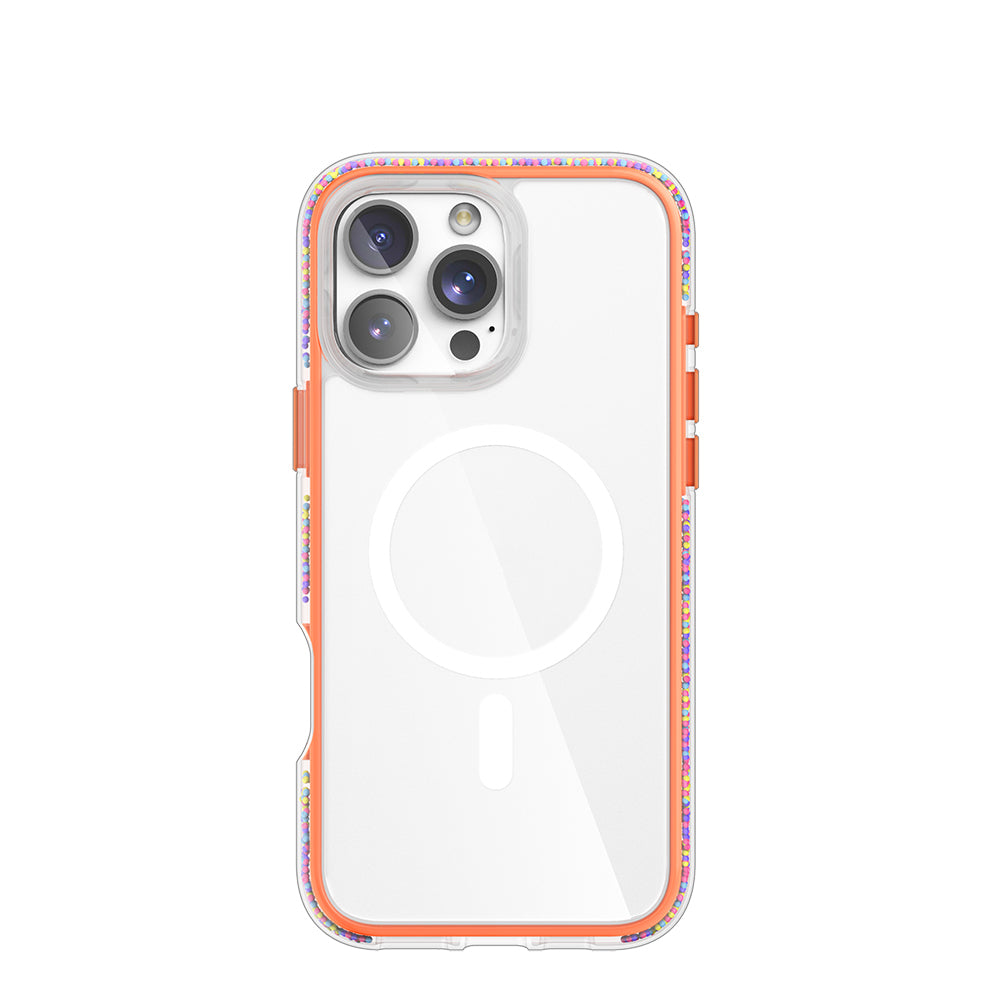 Apple iPhone 16 Pro Case M-safe Charging Feature Raptic AirJoy Series Beaded Transparent Cover Orange