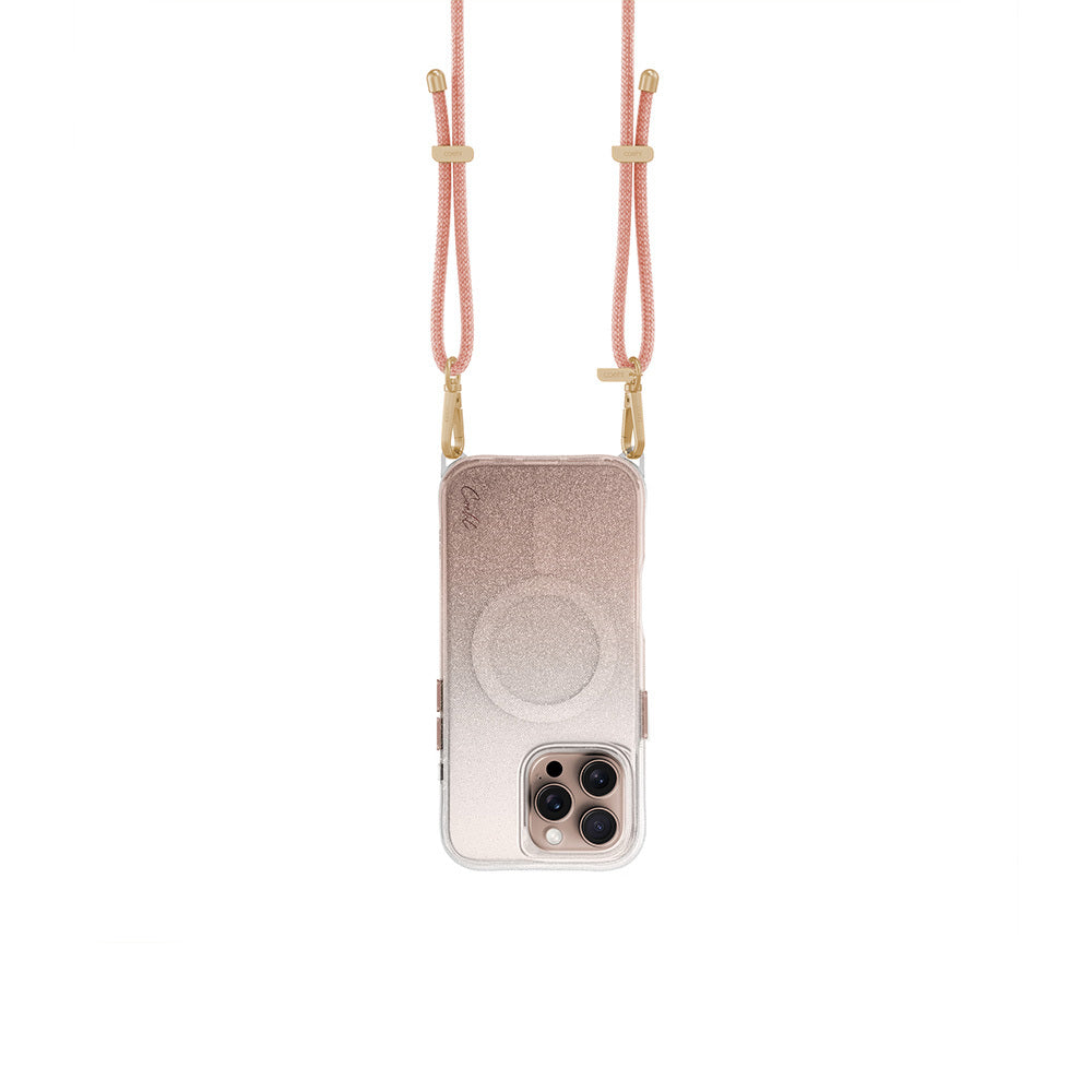Apple iPhone 16 Pro Case with M-safe Charging Feature, Glittery Back Surface, Strap, Coehl Lumino Cover, Silver