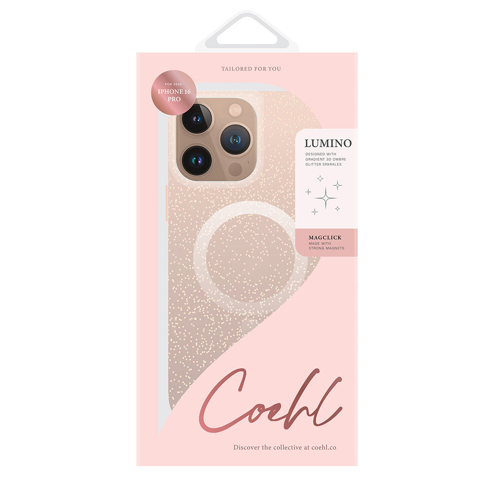 Apple iPhone 16 Pro Case with M-safe Charging Feature, Glittery Back Surface, Strap, Coehl Lumino Cover, Silver