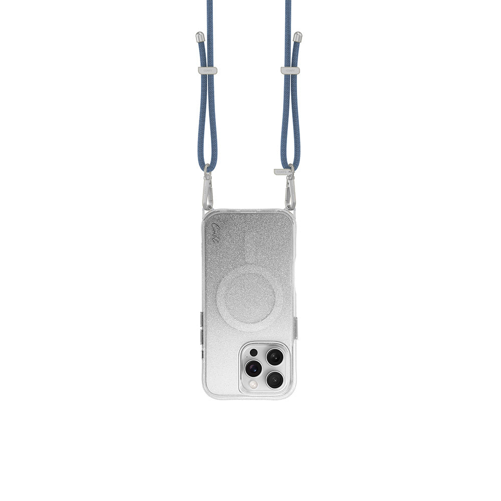 Apple iPhone 16 Pro Case with M-safe Charging Feature, Glittery Back Surface, Strap, Coehl Lumino Cover, Silver
