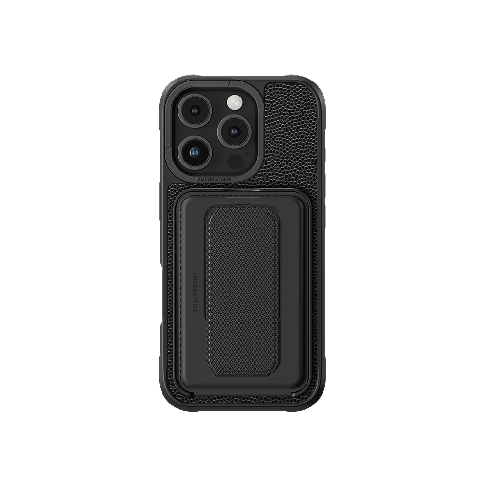 Apple iPhone 16 Pro Case M-safe Charging Stand Card Holder Set Amazingthing Glamour Luxe Series Cover Black