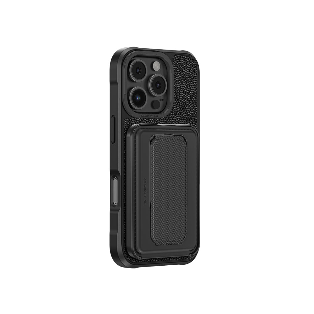 Apple iPhone 16 Pro Case M-safe Charging Stand Card Holder Set Amazingthing Glamour Luxe Series Cover Black
