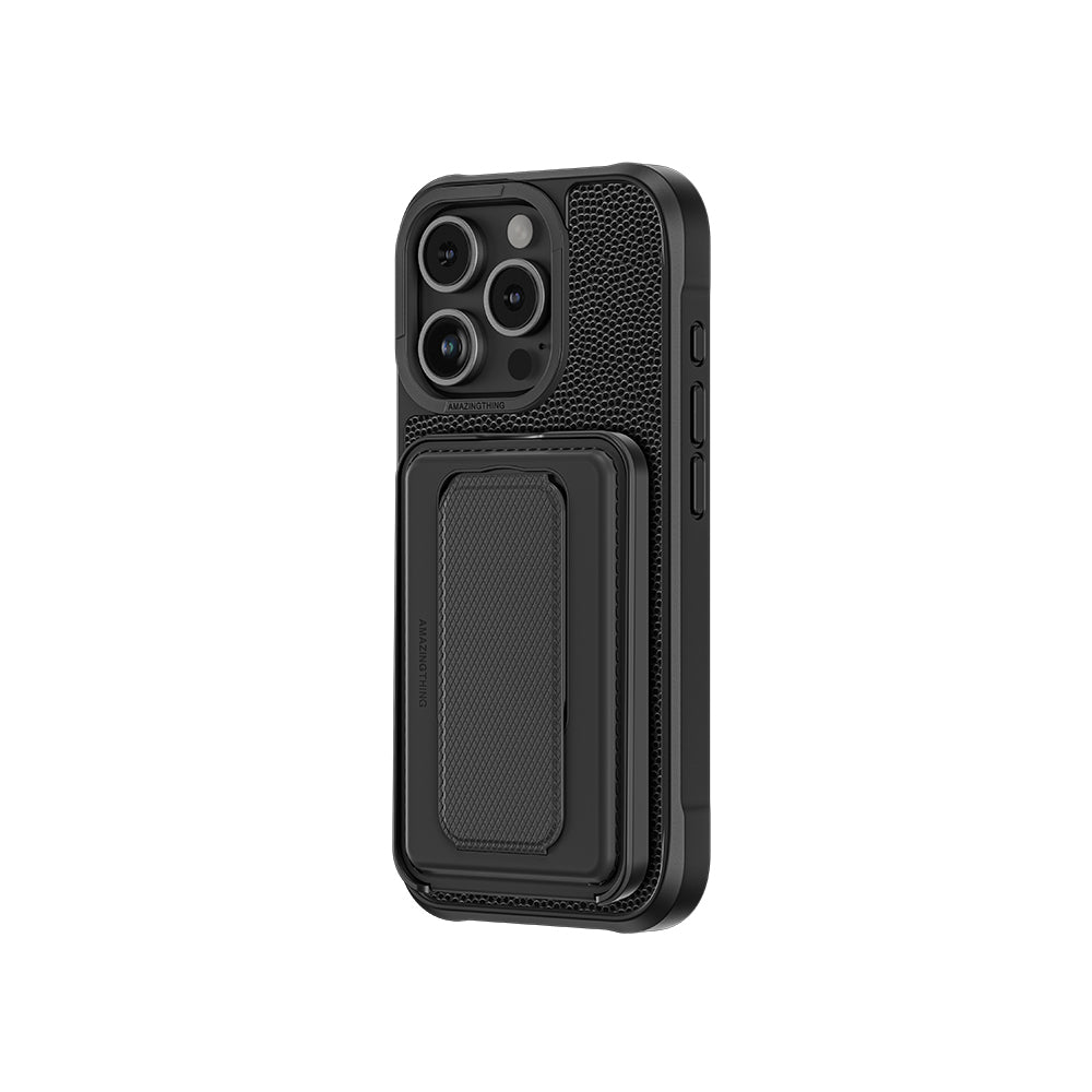 Apple iPhone 16 Pro Case M-safe Charging Stand Card Holder Set Amazingthing Glamour Luxe Series Cover Black