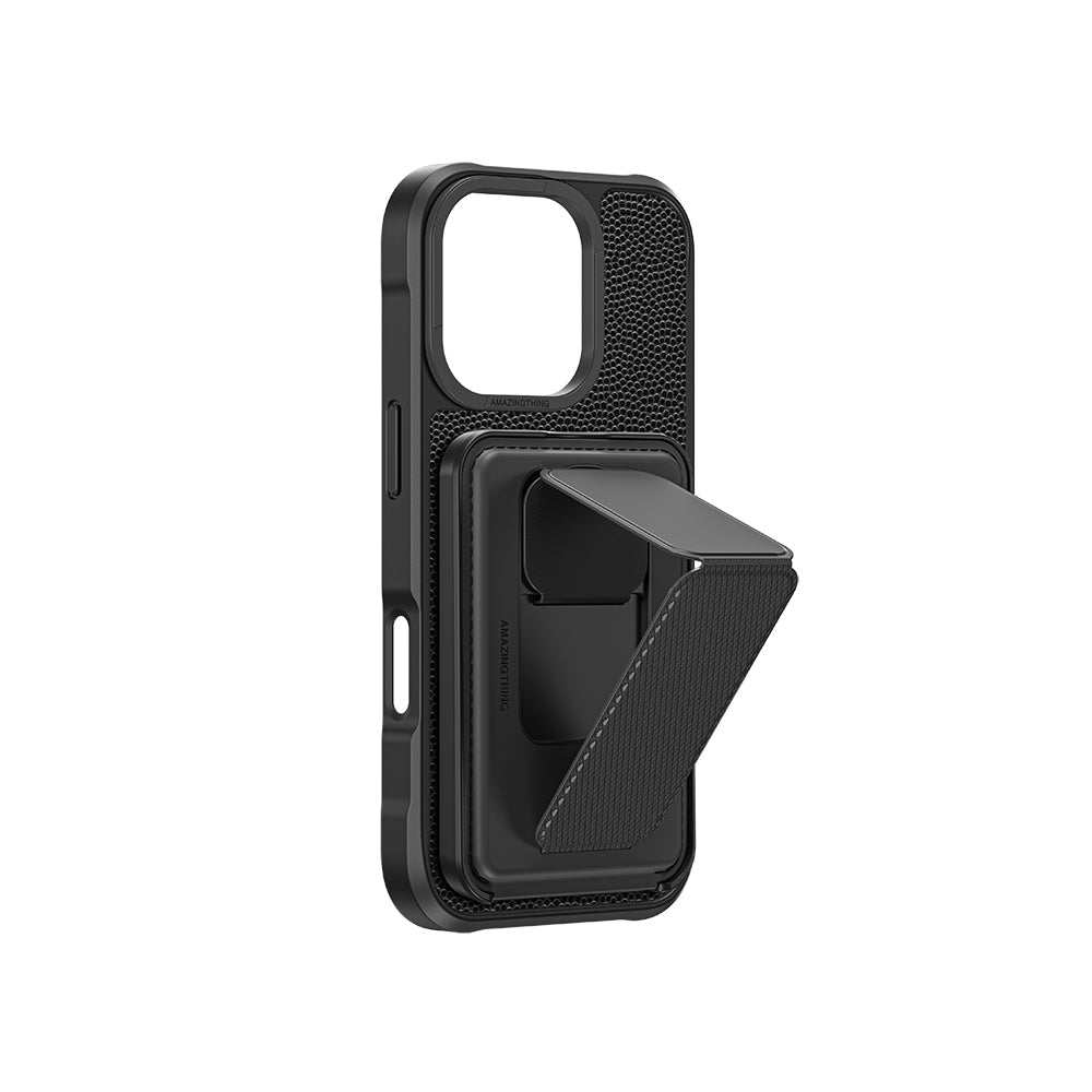 Apple iPhone 16 Pro Case M-safe Charging Stand Card Holder Set Amazingthing Glamour Luxe Series Cover Black