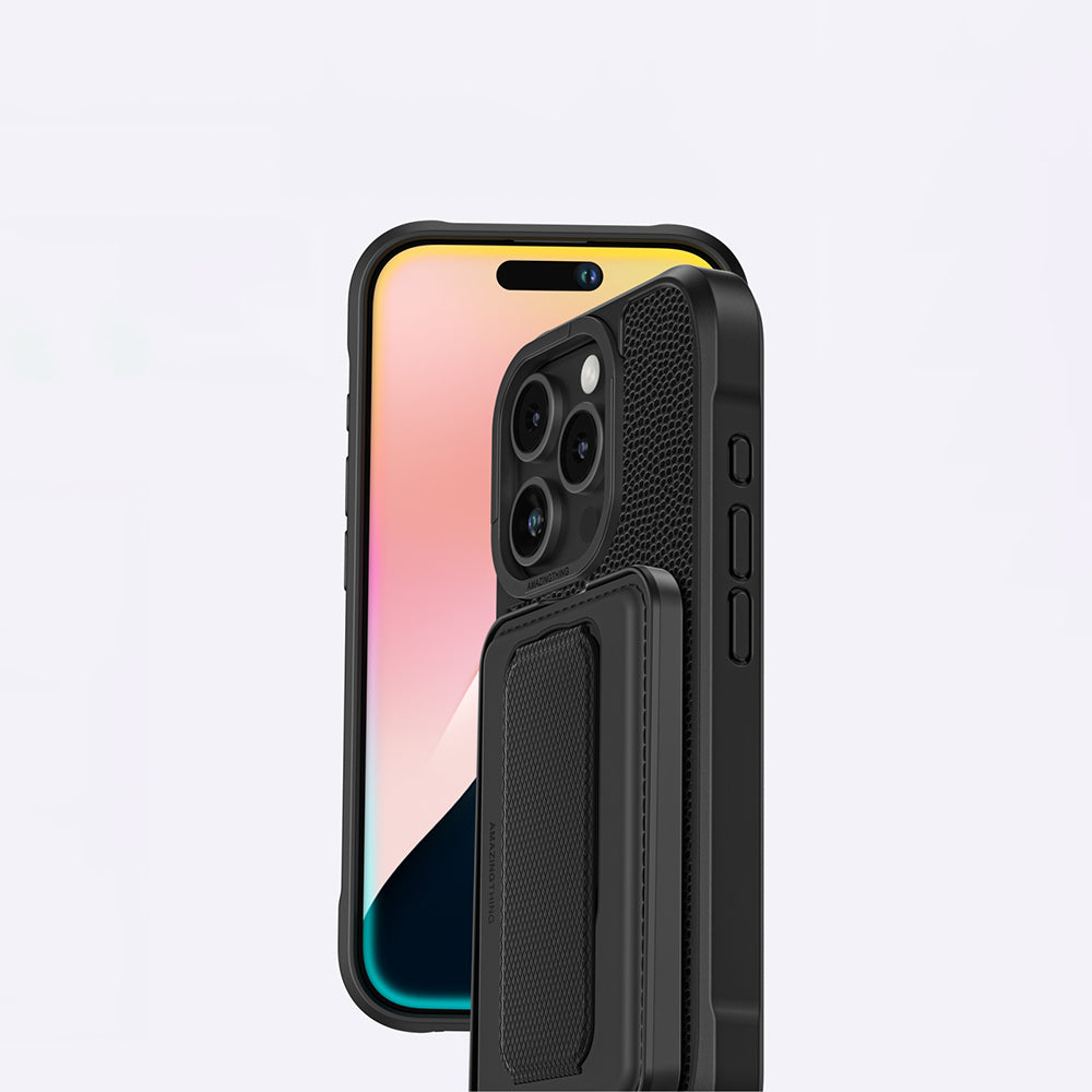 Apple iPhone 16 Pro Case M-safe Charging Stand Card Holder Set Amazingthing Glamour Luxe Series Cover Black