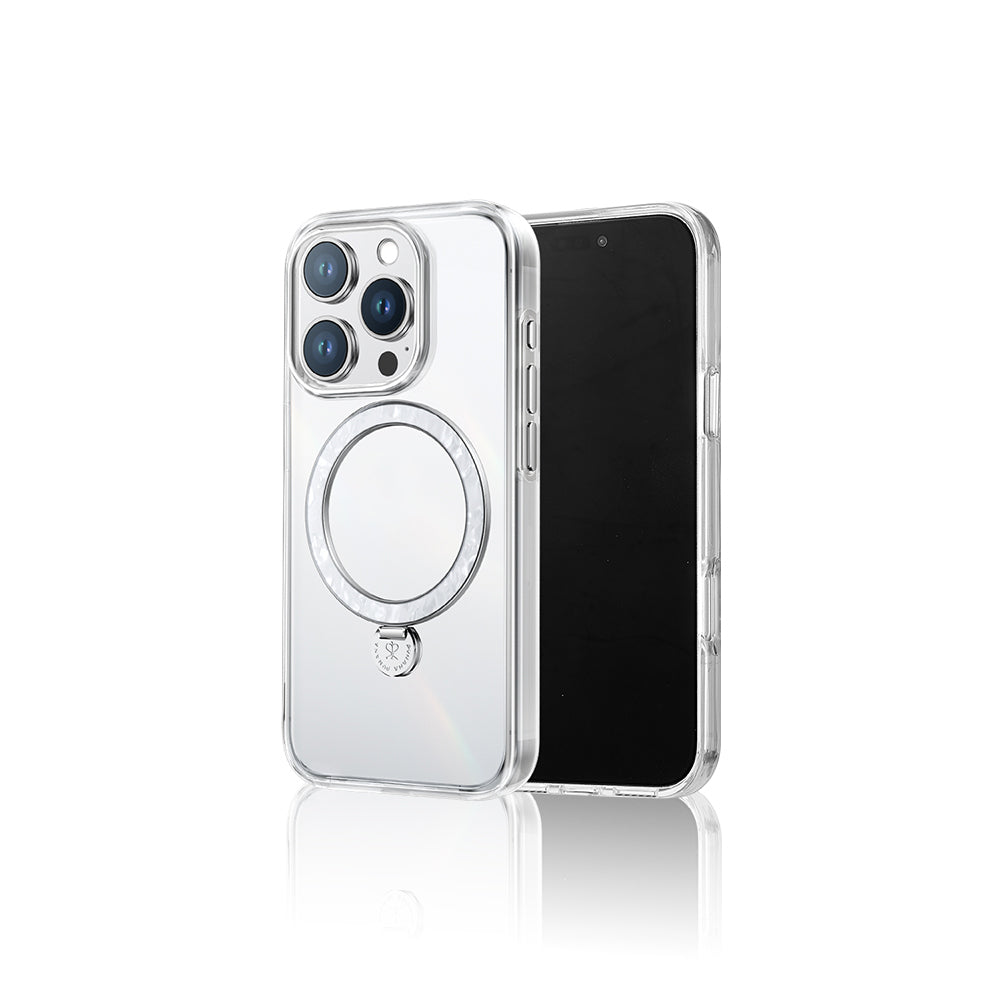 Apple iPhone 16 Pro Case M-safe Charging Stand Pynana Dancing Streamer Series Cover White