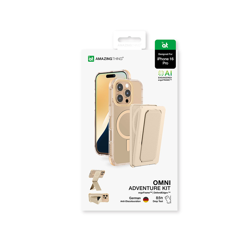 Apple iPhone 16 Pro Kılıf M-safe Şarj Özellikli Standlı Set Amazingthing Omni Adventure Serisi Kapak Rose Gold