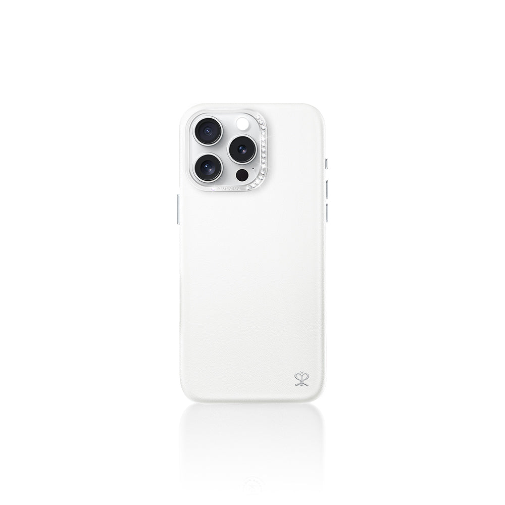 Apple iPhone 16 Pro Case with M-safe Charging Feature, Faux Leather Design, Pynana Starry Series Cover, White