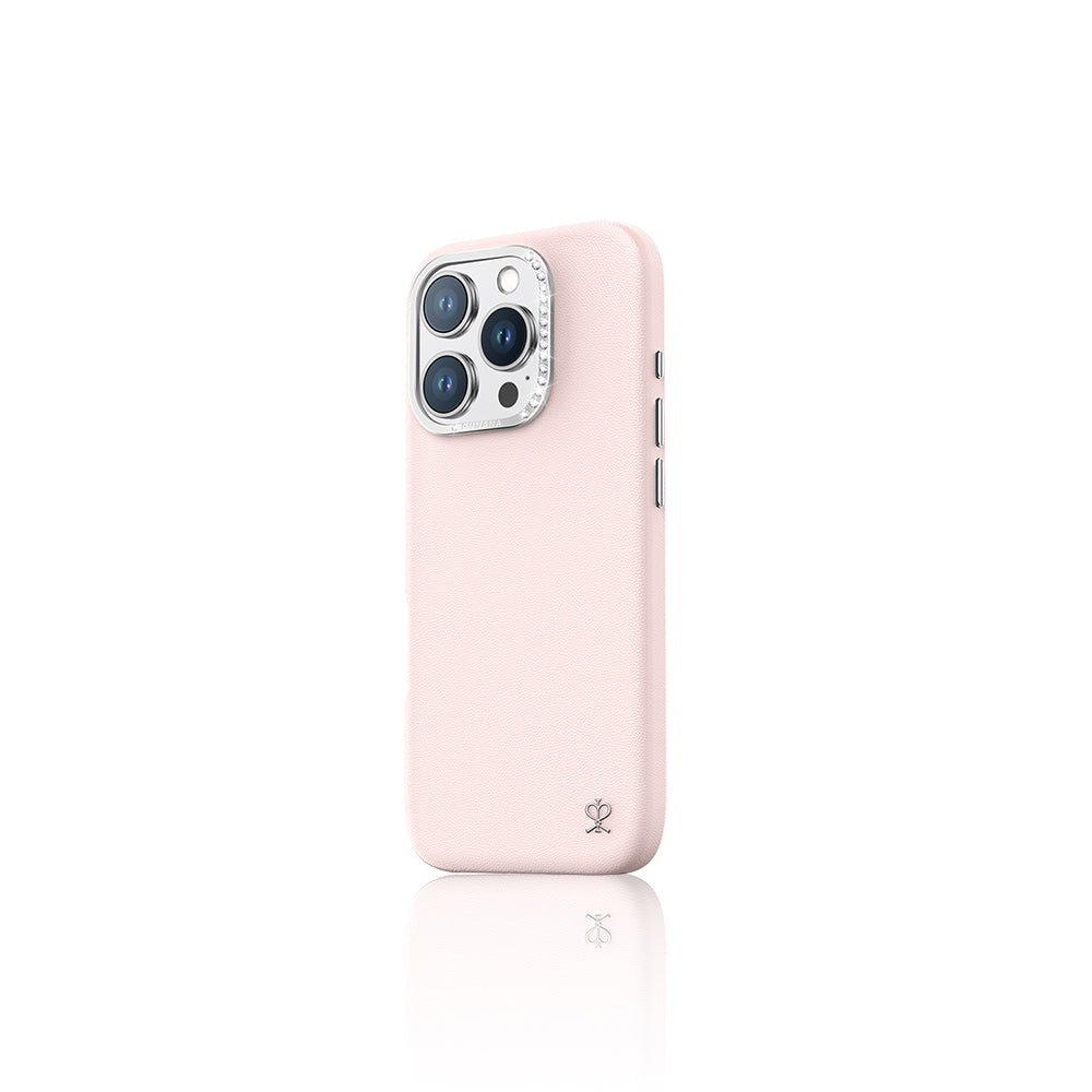 Apple iPhone 16 Pro Case with M-safe Charging Feature, Faux Leather Design, Pynana Starry Series Cover, Pink